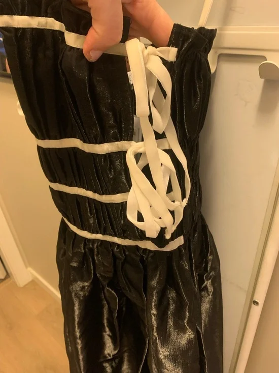 Lena Black Midi Dress with Cream Trim - Picture 3 of 5